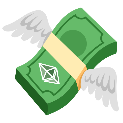 Logo: Flying crypto money being quickly and easily sent